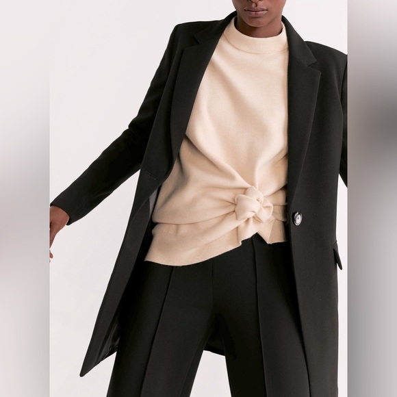 Mango Sugus Long Synthetic Coat Jacket Button Pockets Shoulder Pads Black NEW - Picture 3 of 6